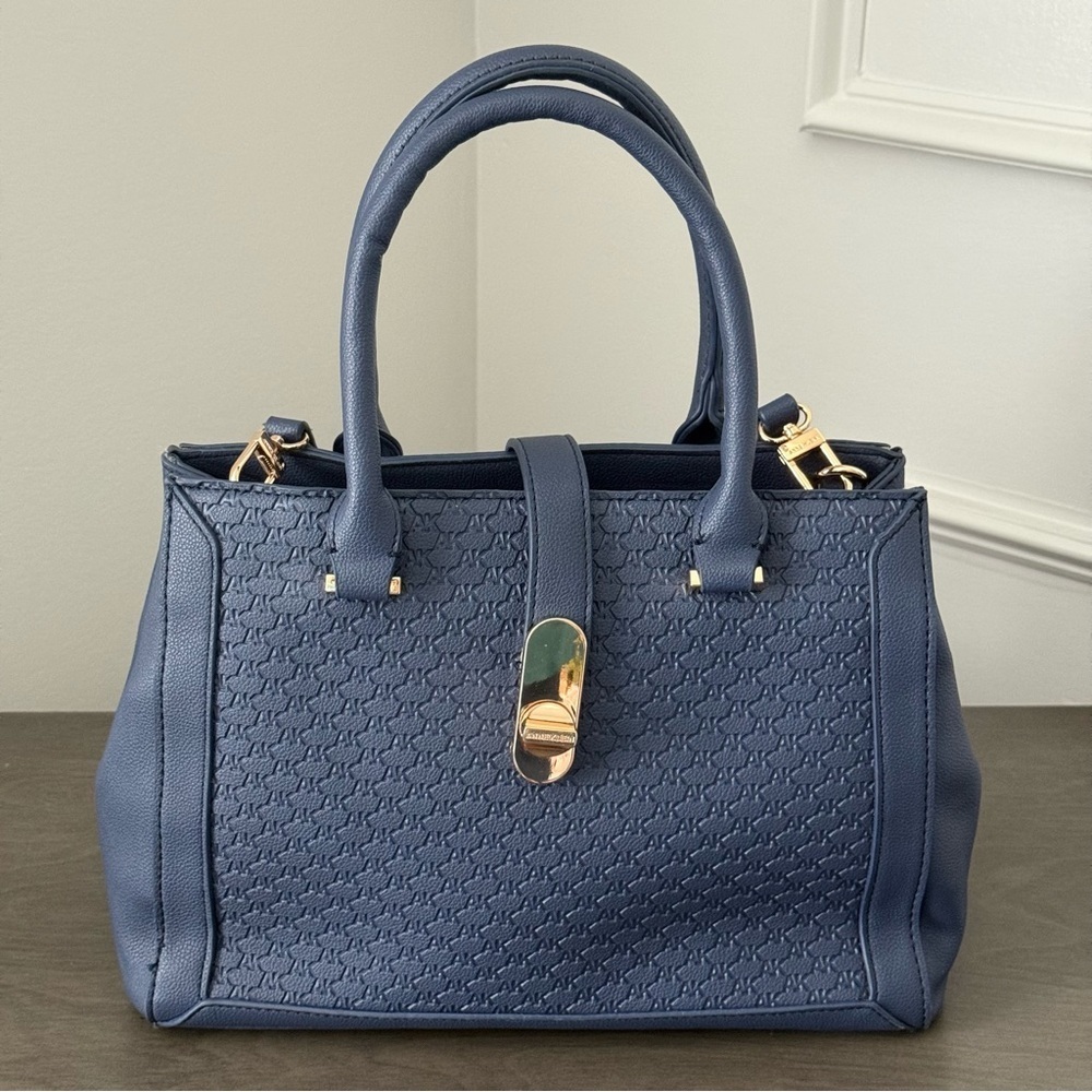 Anne Klein Midnight Blue Embossed Logo Handbag